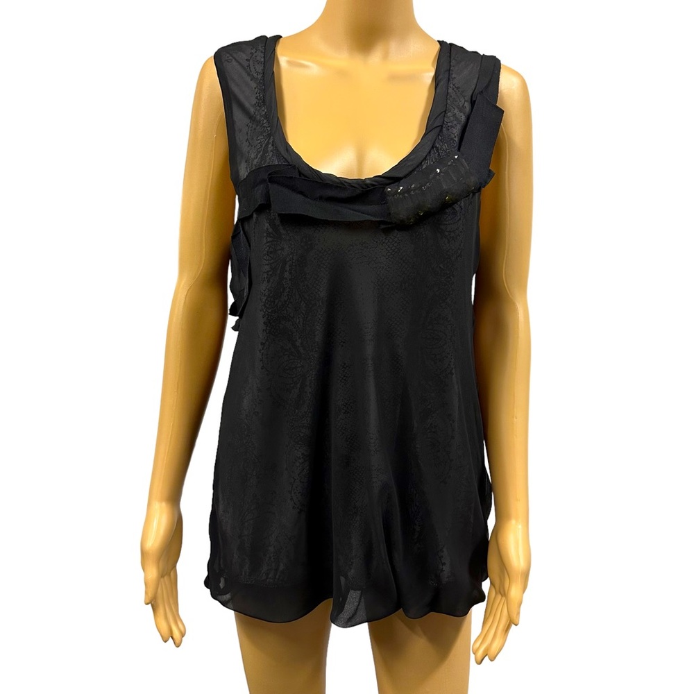 CAbi Black 155 Jeweled Illusion Sheer Chiffon Bubble Overlay Sleeveless Top L